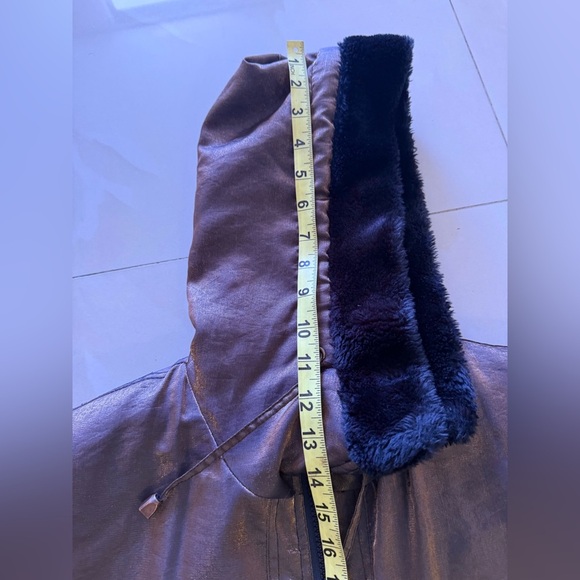 Sarah Morgan Vintage Winter Coat Women's hoodie pocket full zipper brown black L - Picture 12 of 16
